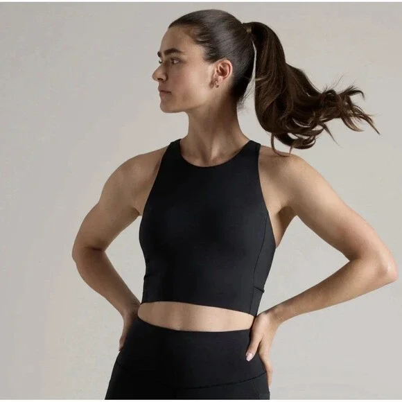 Rhone Revive Longline Black Yoga Work Out Athletic UPF 50+ Bra Tank Medium NWOT - Picture 1 of 8